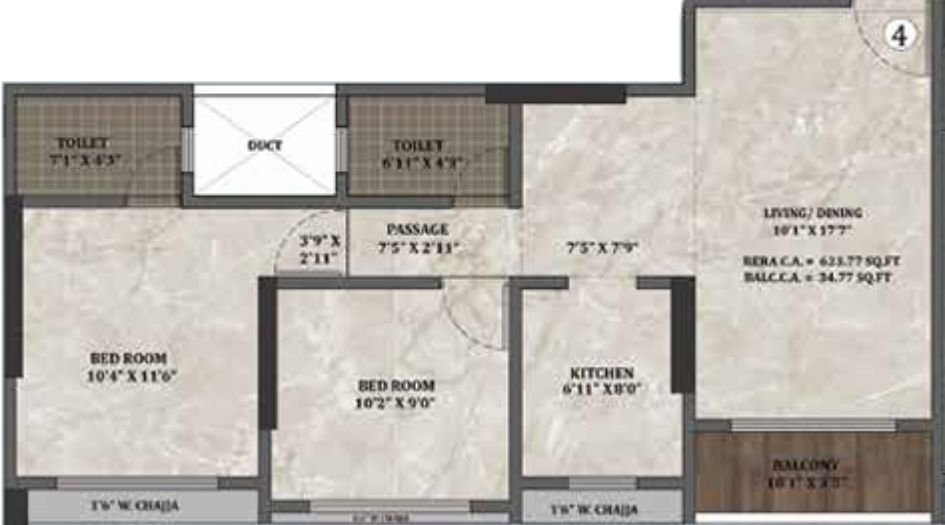 Prithvi-Pearl-2BHK-637sqft-Unit-Plan